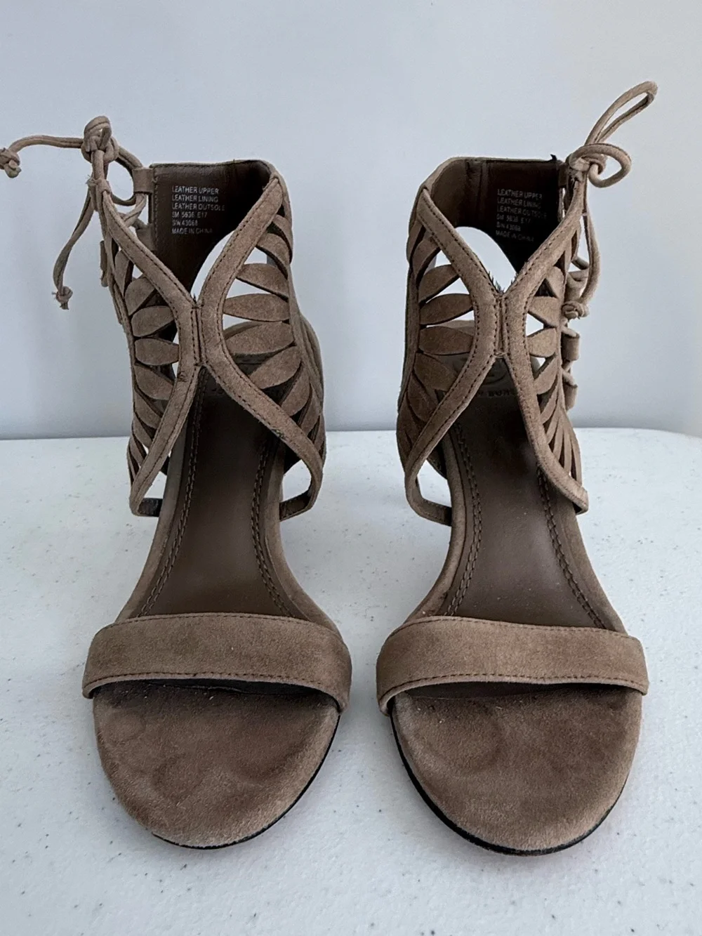 Tory Burch Brown Suede Lace Up Strappy Stiletto Sandals Cutout Heels Size 5